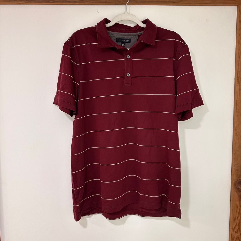 Banana Republic Fitted Pima Polo Mens XL Burgundy White Stripe | Preppy Classic